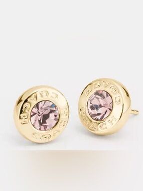 NWT Coach Rose Gold-Tone Pink Crystal Round Stud Earrings